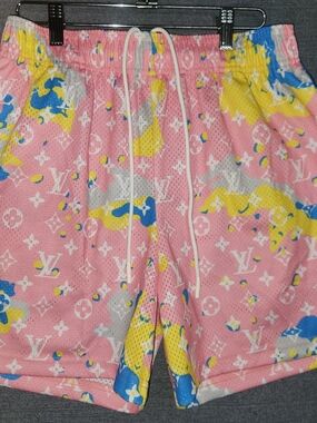 Bravest Studios Louis Vitton Pink/Cotton Candy Patterned Mesh Shorts #395